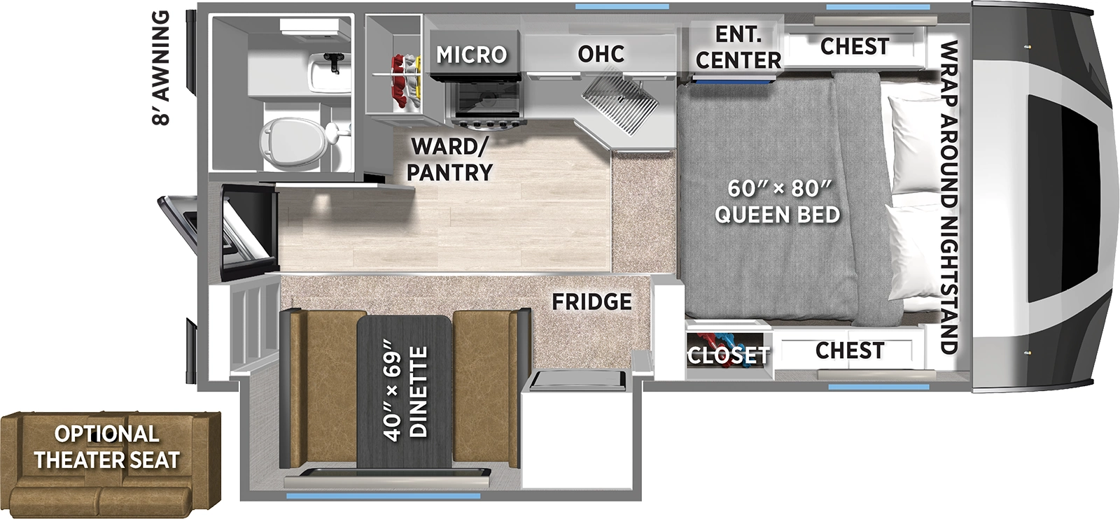 The Real Lite Truck Camper HS-1914 floorplan features include: one slide out and toilet.